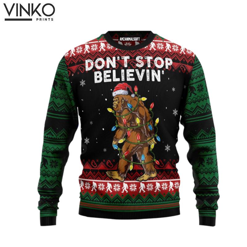 Bigfoot Christmas Bigfoot Dont Stop Believing Friends Family Ugly Christmas Sweater